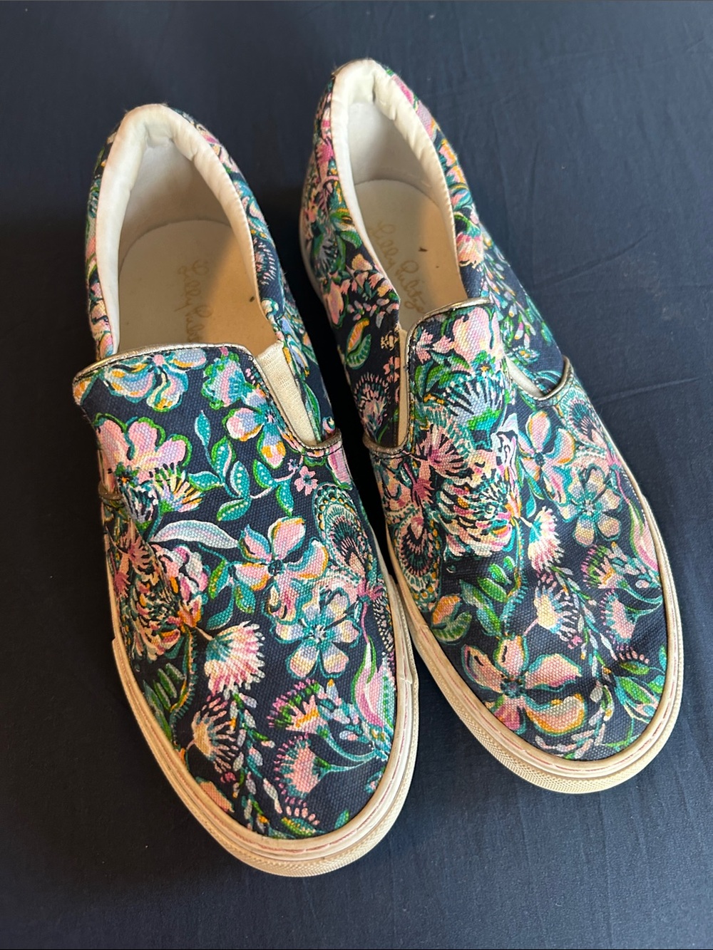 Floral Slip-On Canvas Sneakers - Pink & Green
